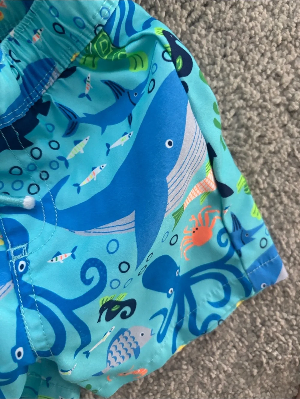 GYMBOREE Kids Teal & White Rash Guard Set with Ocean Print Swim Shorts